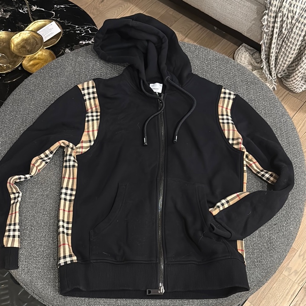 Black Hoodie with Plaid Accents